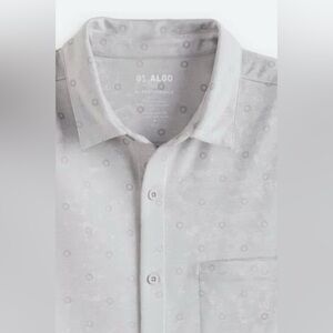 01.Algo Shirt Men Large TALL Gray Channing Pattern Button Up Performance Polo